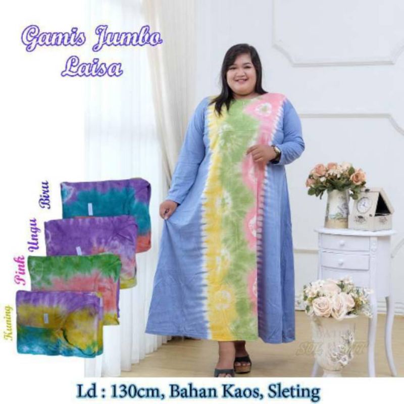 GAMIS KAOS JUMBO LAISA LD 130 RAINBOW PELANGI BUSUI SYARI | DASTER JUMBO LENGAN PANJANG