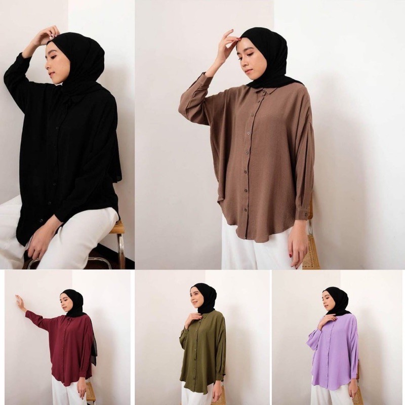 KEMEJA BASIC KONINA BAHAN RAYON | KEMEJA BLOUSE WANITA BAHAN ADEM FULL KANCING