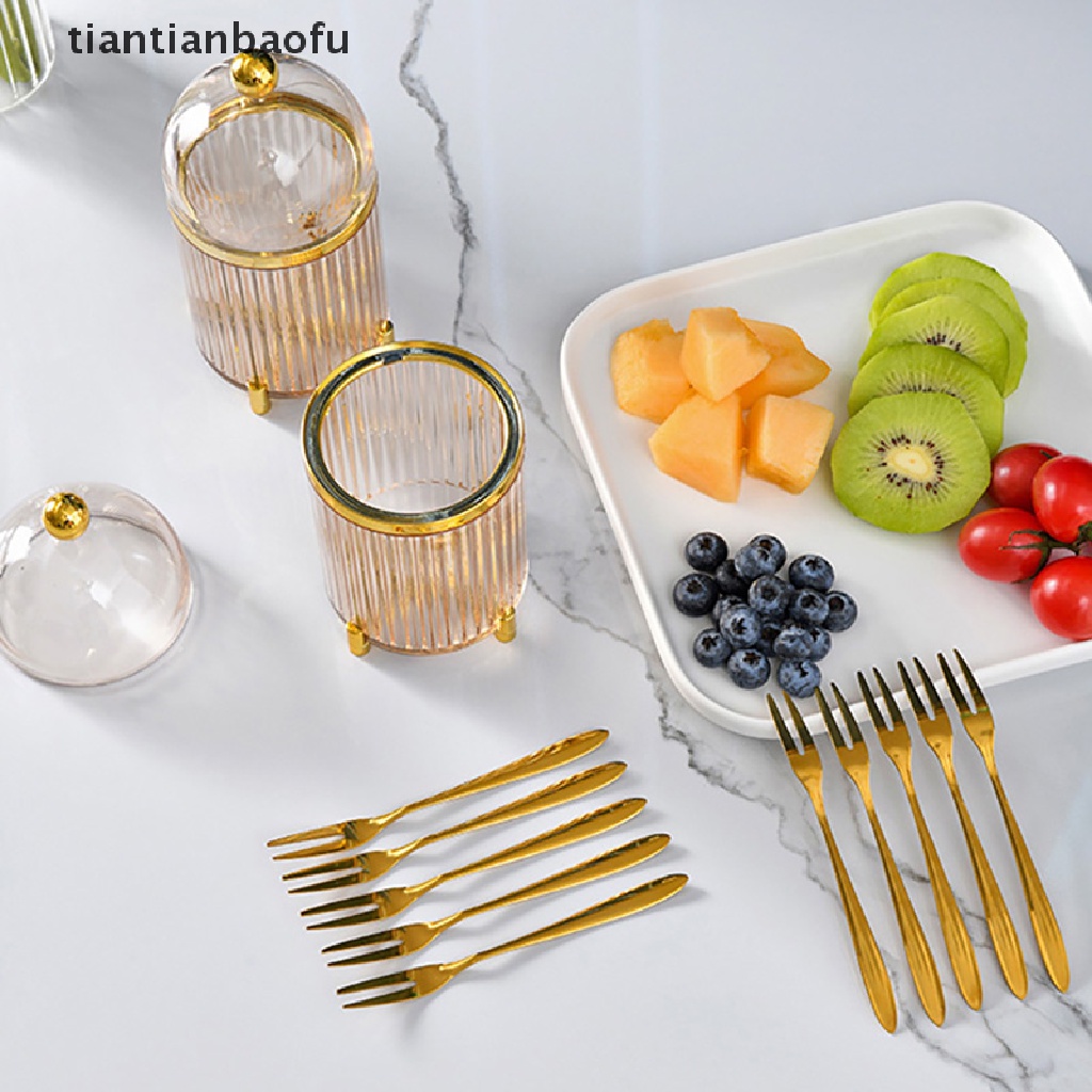 10 Pcs Garpu Buah Portabel Bahan Stainless Steel Warna Emas Dengan Jar