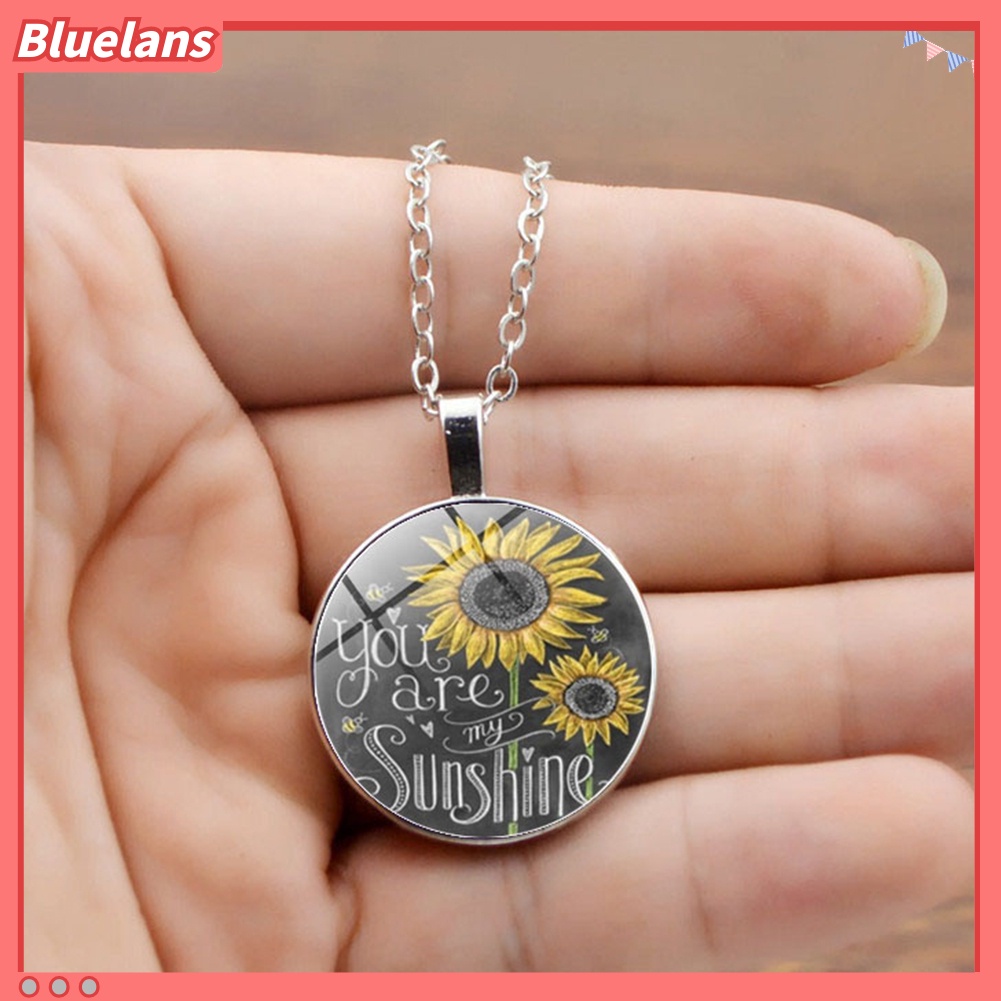 Bluelans Vintage Sunflower You Are My Sunshine Cabochon Glass Chain Necklace Jewelry