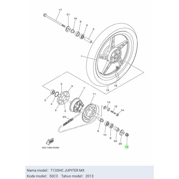 NUT MUR AS RODA BELAKANG JUPITER MX NEW OLD LAMA ASLI ORI YAMAHA 95602 12200