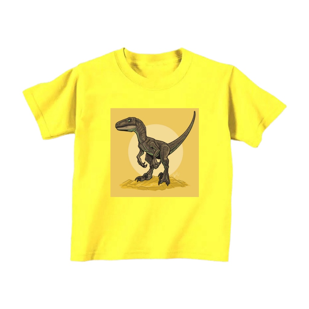 KAOS BAJU T-SHIRT DINOSAURUS RAPTOR UNTUK ANAK 2-10 TAHUN KUNING