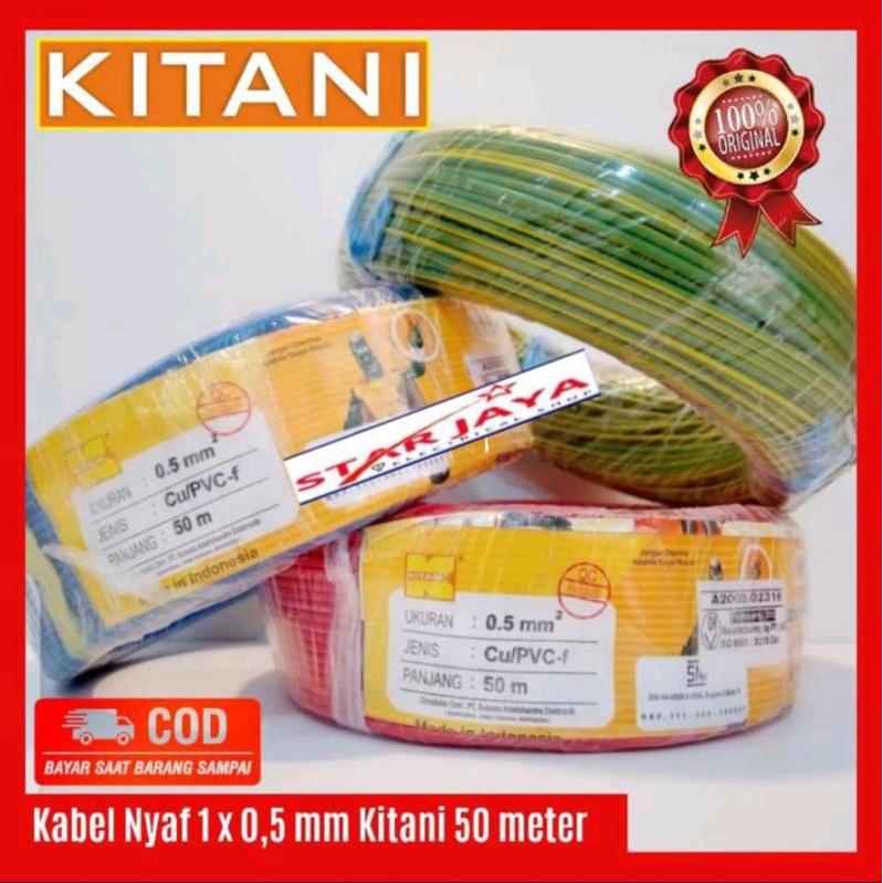 KABEL NYAF 1×0,5/1×0,75/1×1,5 merek kitani panjang 50 meter SNI