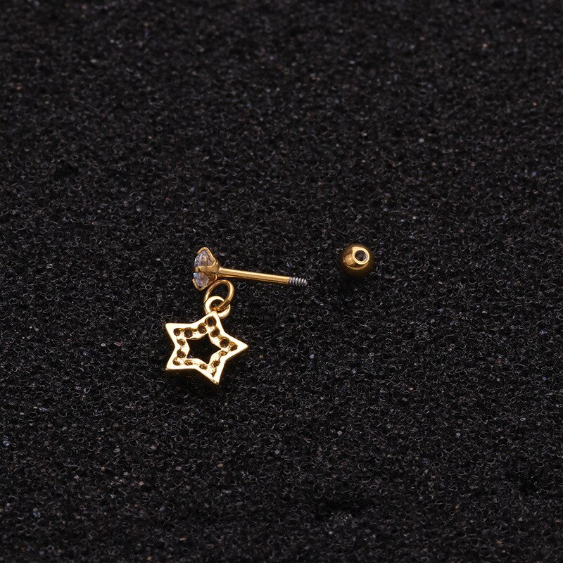 1pc Anting Stud Tindik Tulang Rawan Bentuk Bintang Bulan Mahkota Helix Untuk Wanita