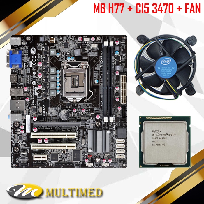 Paket Mainboard 1155 H77 Ddr3 + Core i5 3470 + FAN