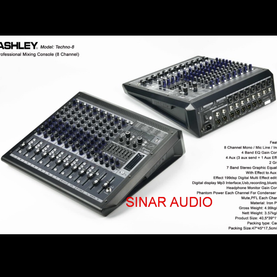 MIXER AUDIO ASHLEY TECHNO8/TECHNO 8 8CHANNEL ( USB-ORIGINAL