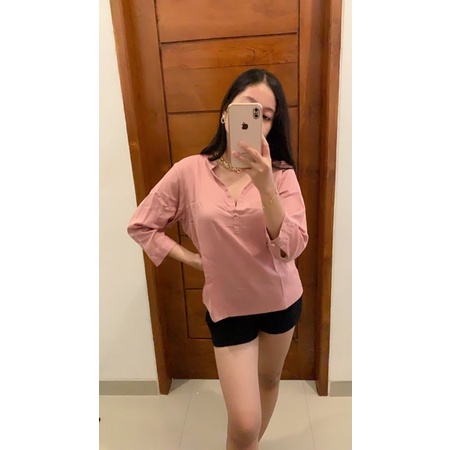Kemeja basic // kemeja oversize // korean look casual-Baby pink
