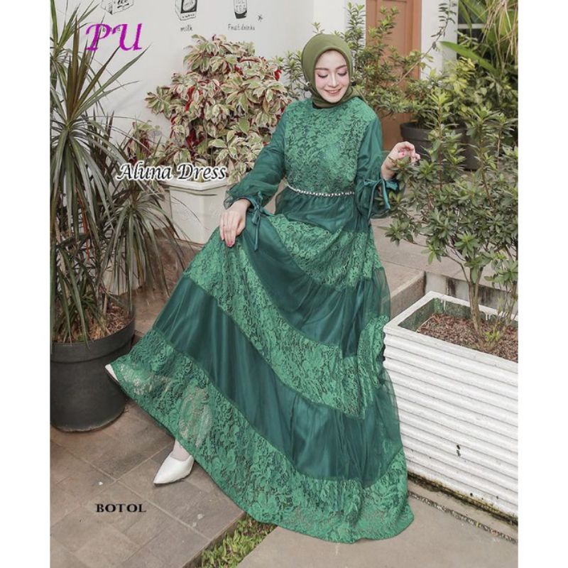 GAMIS ALUNA HIJAU BOTOL / GAMIS WANITA TERBARU / GAUN WISUDA / GAMIS WISUDA / BRIDESMAID / SERAGAM B