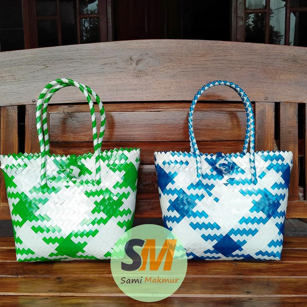 Tas Anyaman Plastik Monokrom Kaca Premium bahan plastik Kaca Kilap / Tas Kreasi Piknik Belanja [WSM.