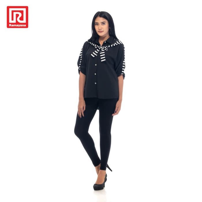 Ramayana - Chapter 9 Blouse Tangan Panjang Kombinasi Salur Woolpeach