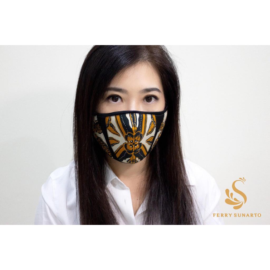 Masker Fashion Premium Batik Bunga Biru Coklat by Ferry Sunarto