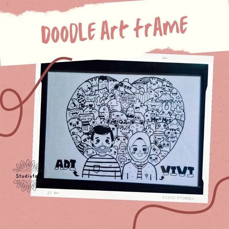 FRAME KADO WEDDING, KADO ULTAH, KADO WISUDA DOODLE ART