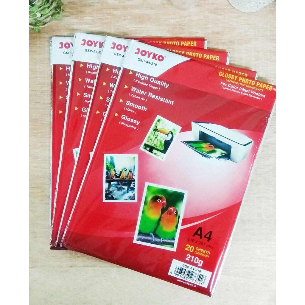 

KERTAS FOTO / GLOSSY PHOTO PAPPER / KERTAS FOTO GLOSSY MERK JOYKO UKURAN A4 HARGA SATUAN GSP-A4-210