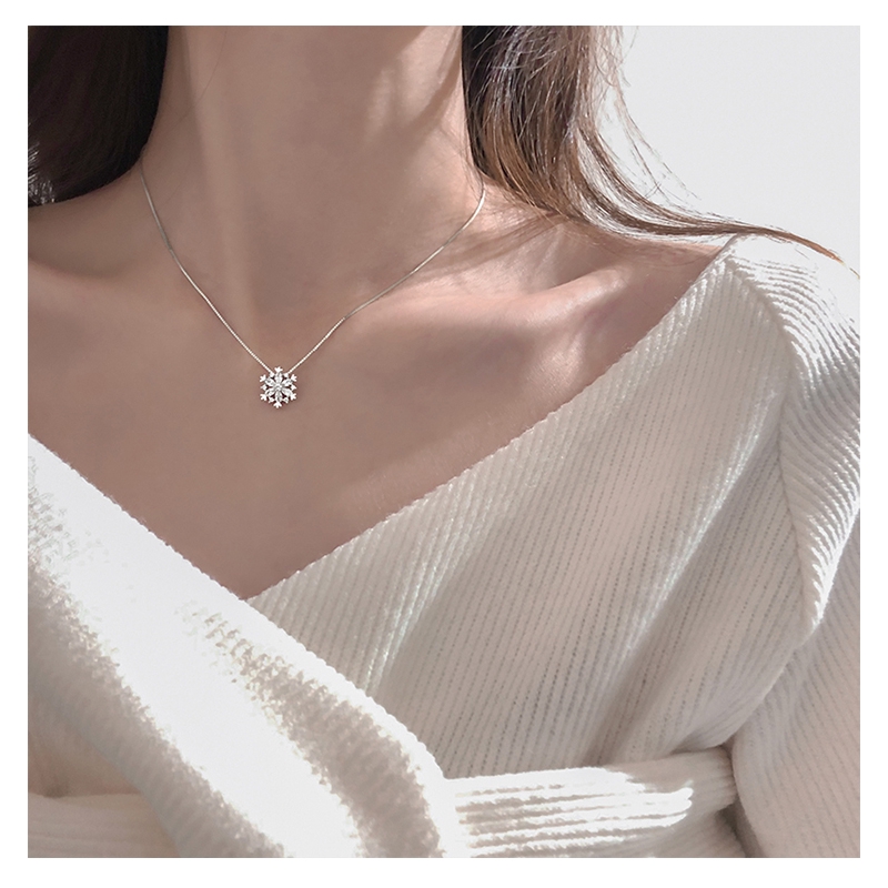 2021 Kalung Rantai Sterling Silver 925 Liontin Snowflake Hias Berlian Imitasi Untuk Wanitahadiah Ulang Tahun