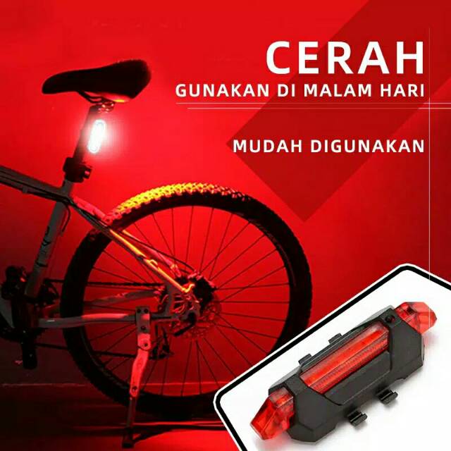 Lampu Sepeda / Lampu Belakang Sepeda LED Bisa di Charger USB Tail Light Rechargeable