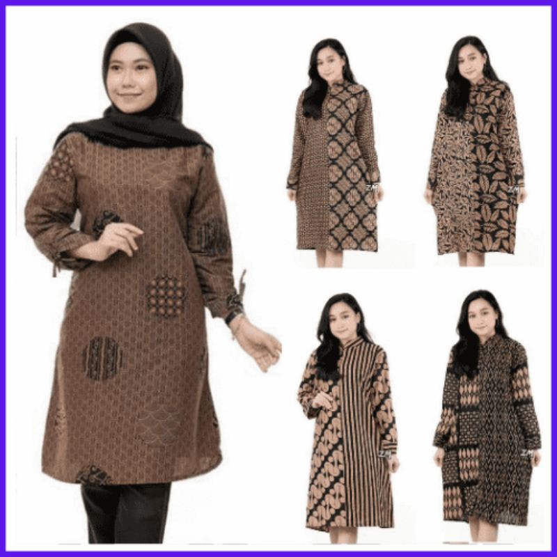 TUNIK BATIK WANITA MOTIF SONGKET KOMBINASI KOTAK SERAGAM