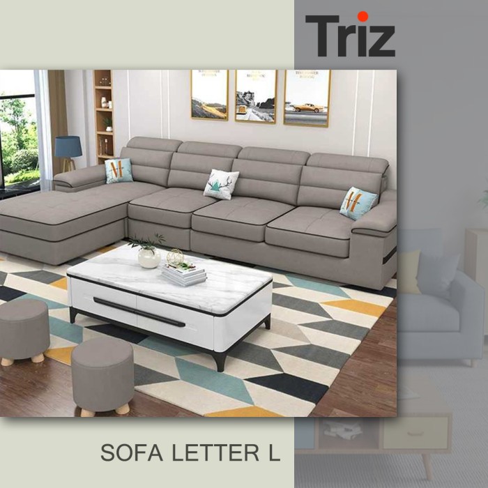 sofa minimalis l 4 seater furniture minimalis warna coklat bonus meja minimalis [Triz Furniture]