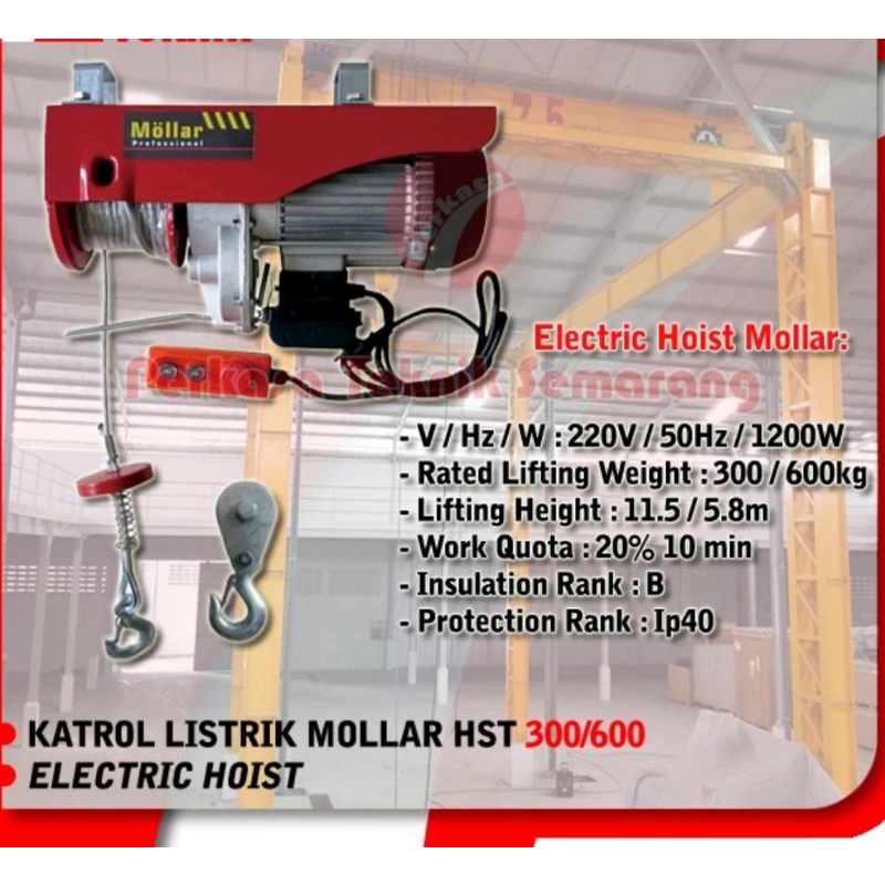 mollar electric hoist HST 300/600 katrol listrik 600kg