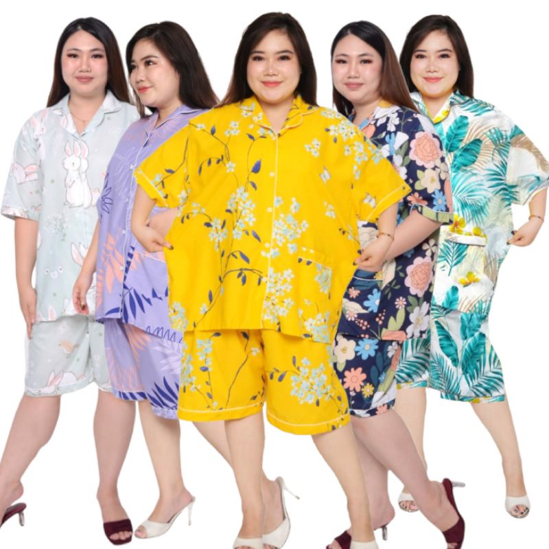 Piyama jumbo celana pendek/hotpant big size LD 130 / set baju tidur lengan pendek karakter cewek