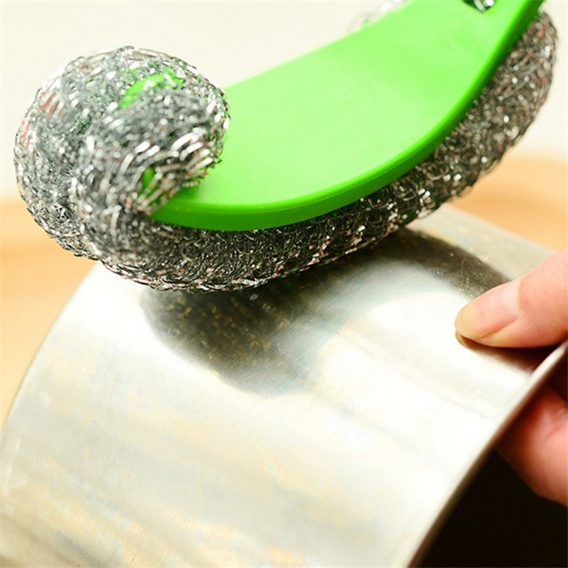 Stainless Steel Scrubber Dish Brush Pot Pan Clean Wire Ball Scrubber Sikat Pembersih Dengan Gagang Panjang Alat Dapur