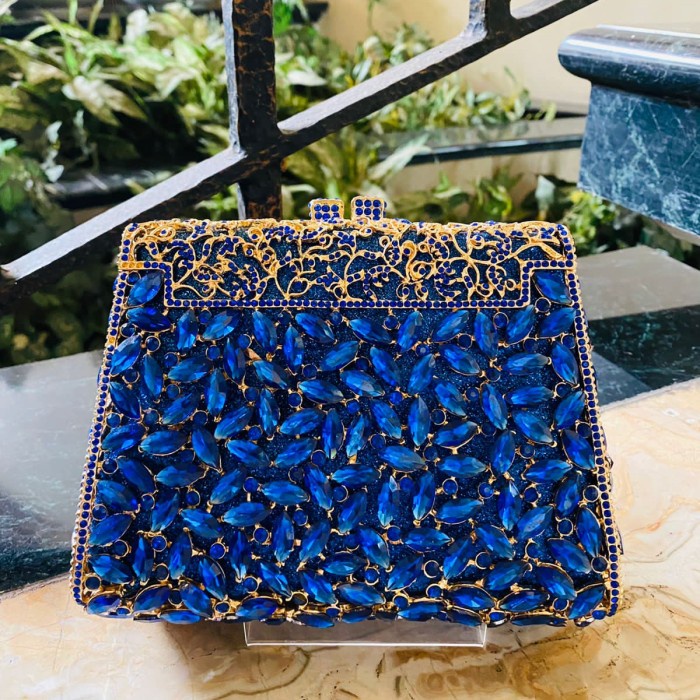 Tas Pesta / Rossini Clutch Swarovski Blue / Biru 14 Mewah Cantik