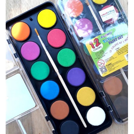 

Flomo Water Color Paint Cake Set Regular 12 warna - free Flomo Watercolor Brush