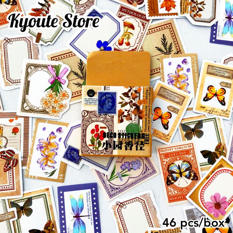 

Sticker Dekorasi Scrapbook Aesthetic Frame Bingkai Estetik Vintage Flower Butterfly Letter Journal DIY Retro Diary Decoration