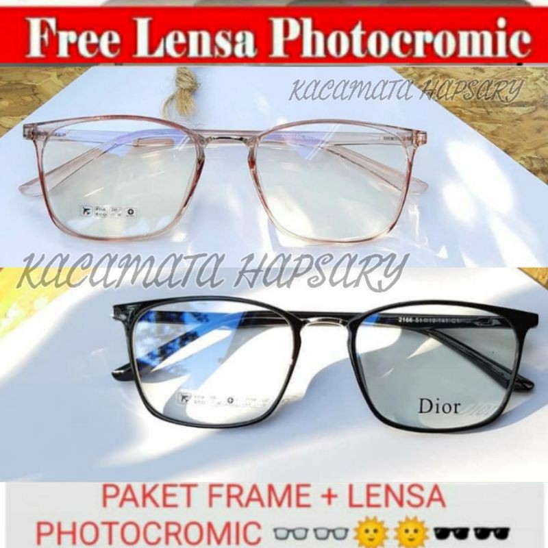 FRAME kKOTAK TERBARU LENTUR 2166 KACAMATA MURAH WANITA PRIA FASHION ( FREE LENSA PHOTOCROMIC ) MINUS