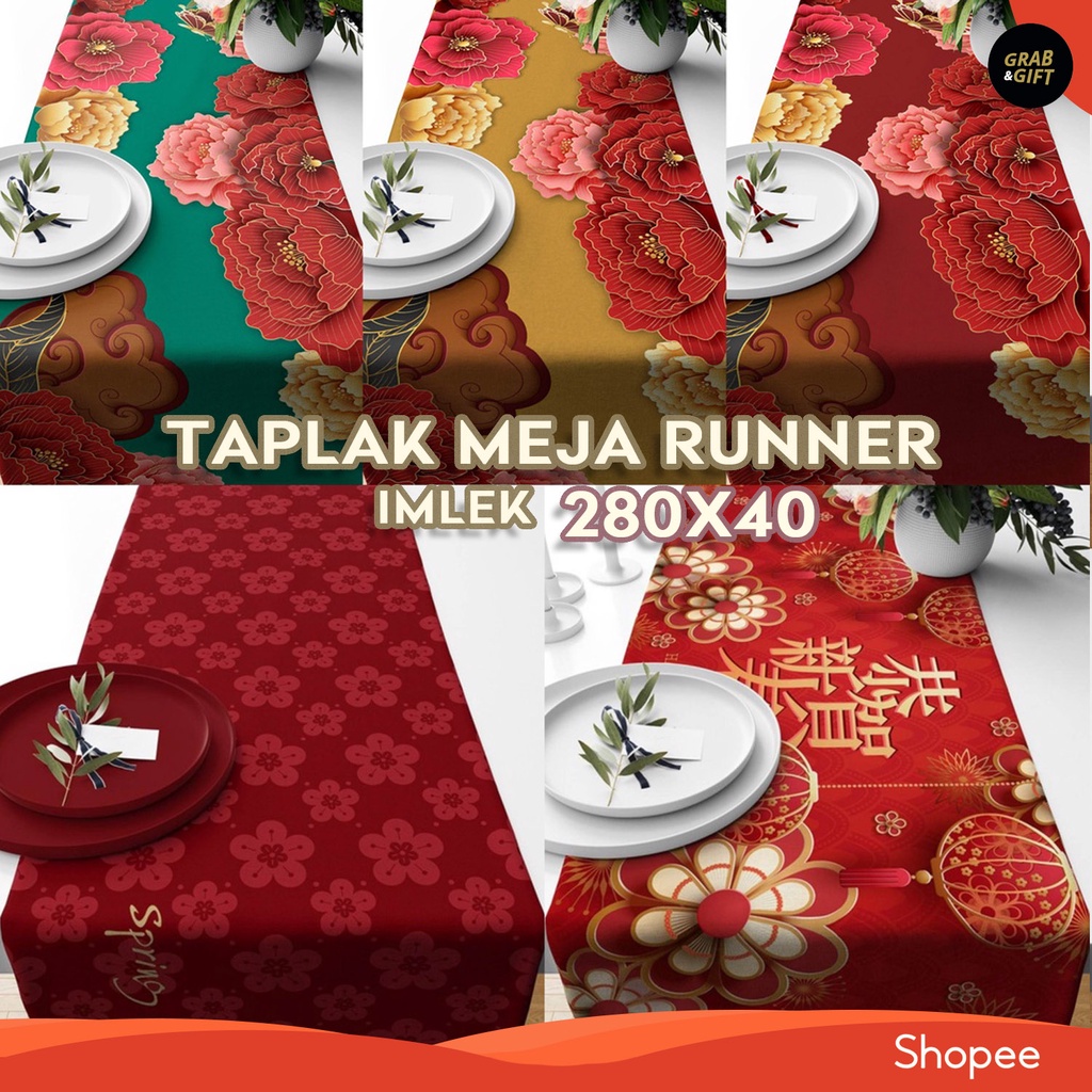 Taplak Meja Motif Imlek 280 x 40 cm CNY Sincia Table Runner Dekorasi Meja Makan Kasur Panjang