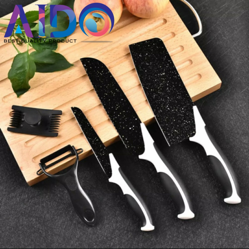 Pisau Keramik GSF / PISAU Set Pisau Dapur isi 5pcs Hitam / Pisau set 5 pcs PISAU DAPUR SET 5 PCS/PISAU KERAMIK Set Pisau Dapur isi 5 pcs Pisau Dapur + Peeler Hitam 515