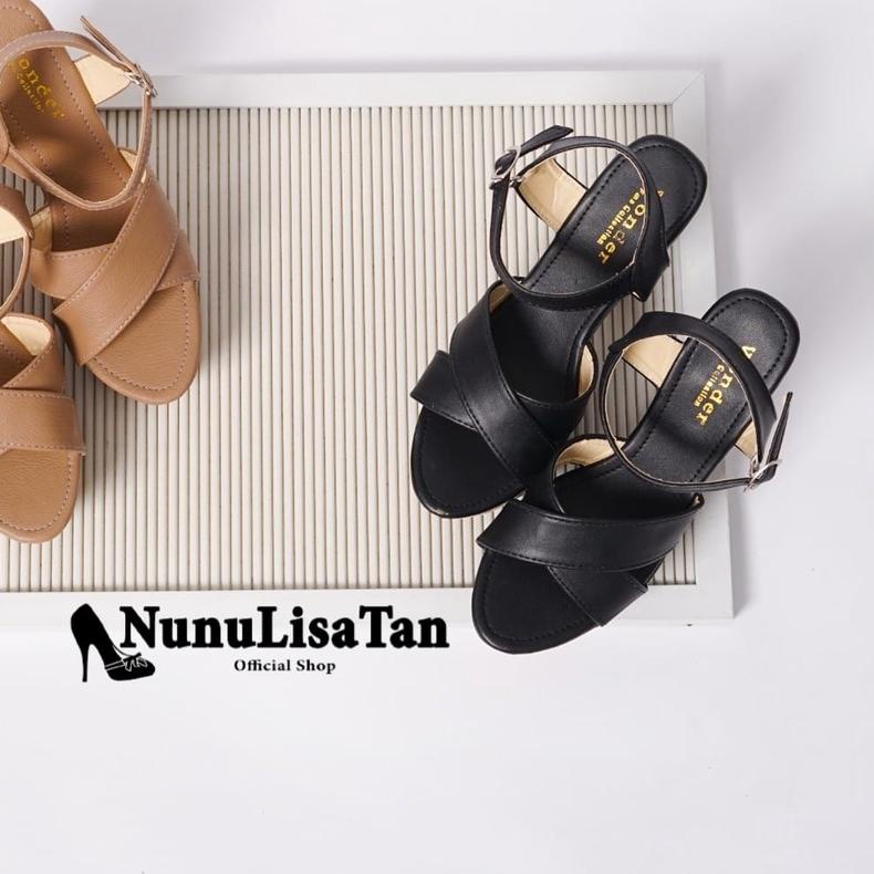 ♠ NunuLisaTan- heels wanita tinggi moel terbaru hak tinggi 12 cm BATAKO tali ☑