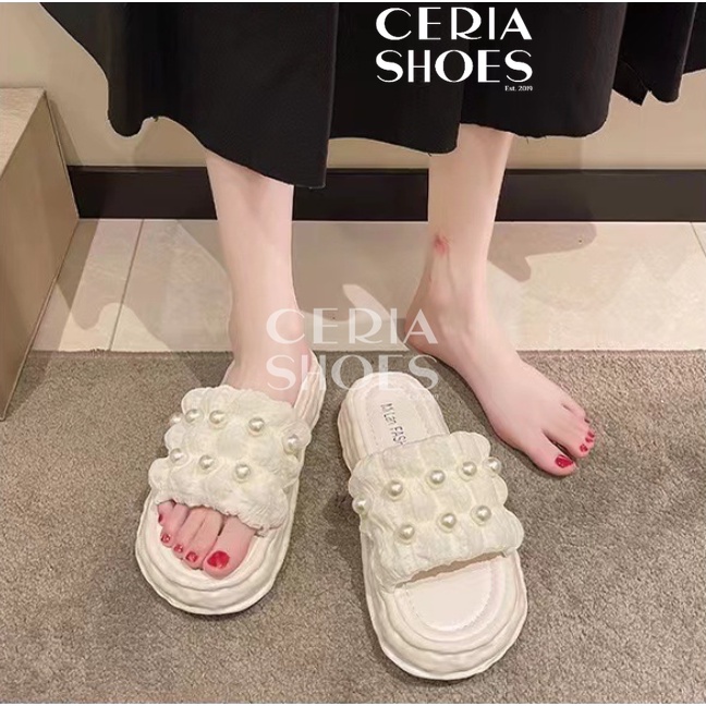 PVC Sandal Slop Wanita Import Bangkok Bahan Jelly Empuk Motif Renda Mutiara Super Lembut Ringan Sol Anti Slip Sendal Kokop Balance 989