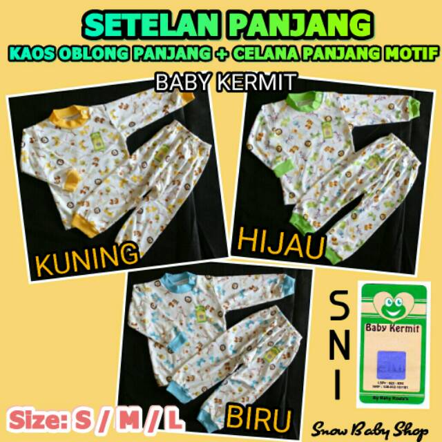 Setelan Panjang Bayi ( Kaos Oblong Panjang + Celana Panjang ) Motif S / M / L SNI Baby Kermit