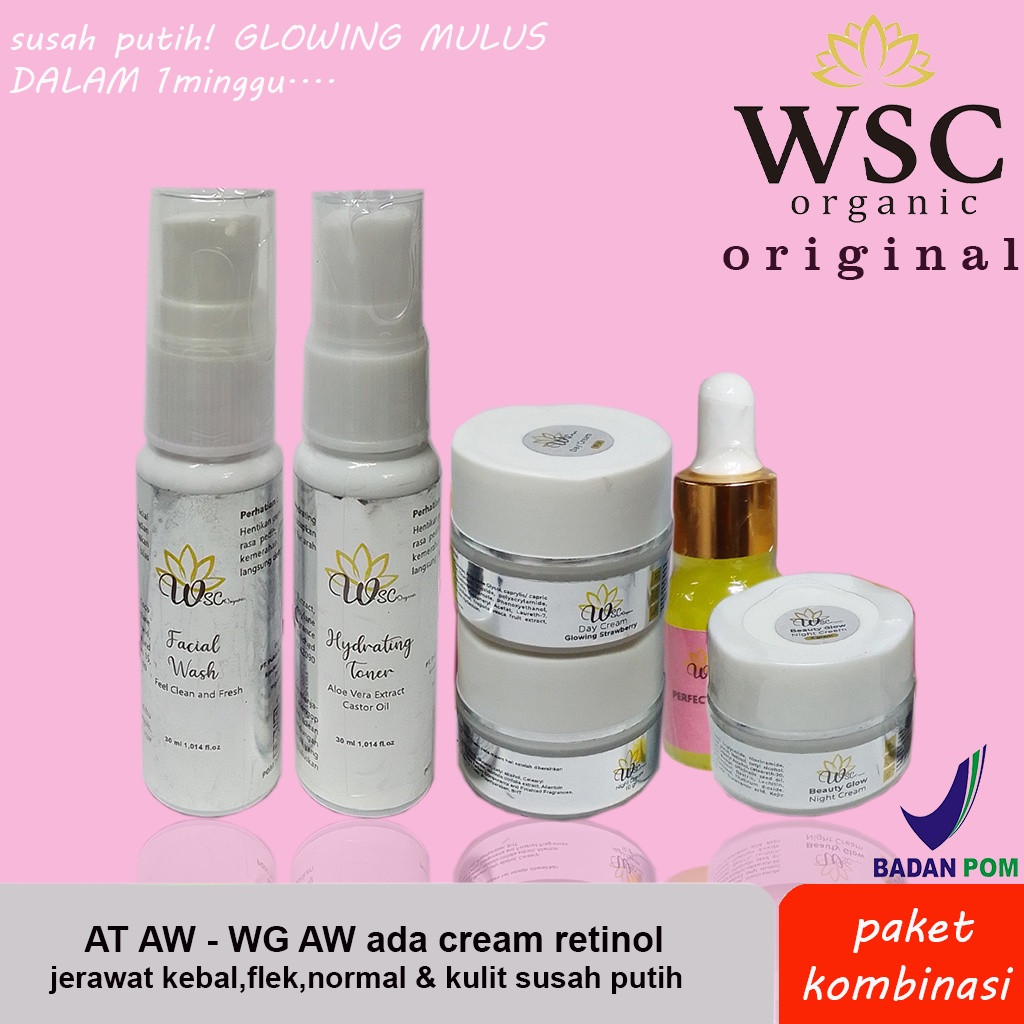 Wsc organic skincare paket kombinasi wsc organik skincare at aw wg aw paket flek normal jerawat big atau mini