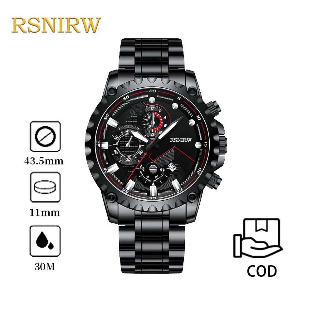 (Grosir Jam Tangan Pria)COD✔ Jam Tangan Pria RSNIRW Luxury Metal Sport Quartz Business Casual Watch 