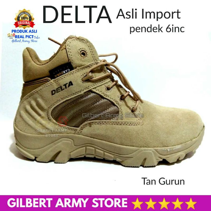 Sepatu Delta Original Impor Pendek 6inc Tan Gurun Safety Boots Pria Wanita Gilbert Army Store
