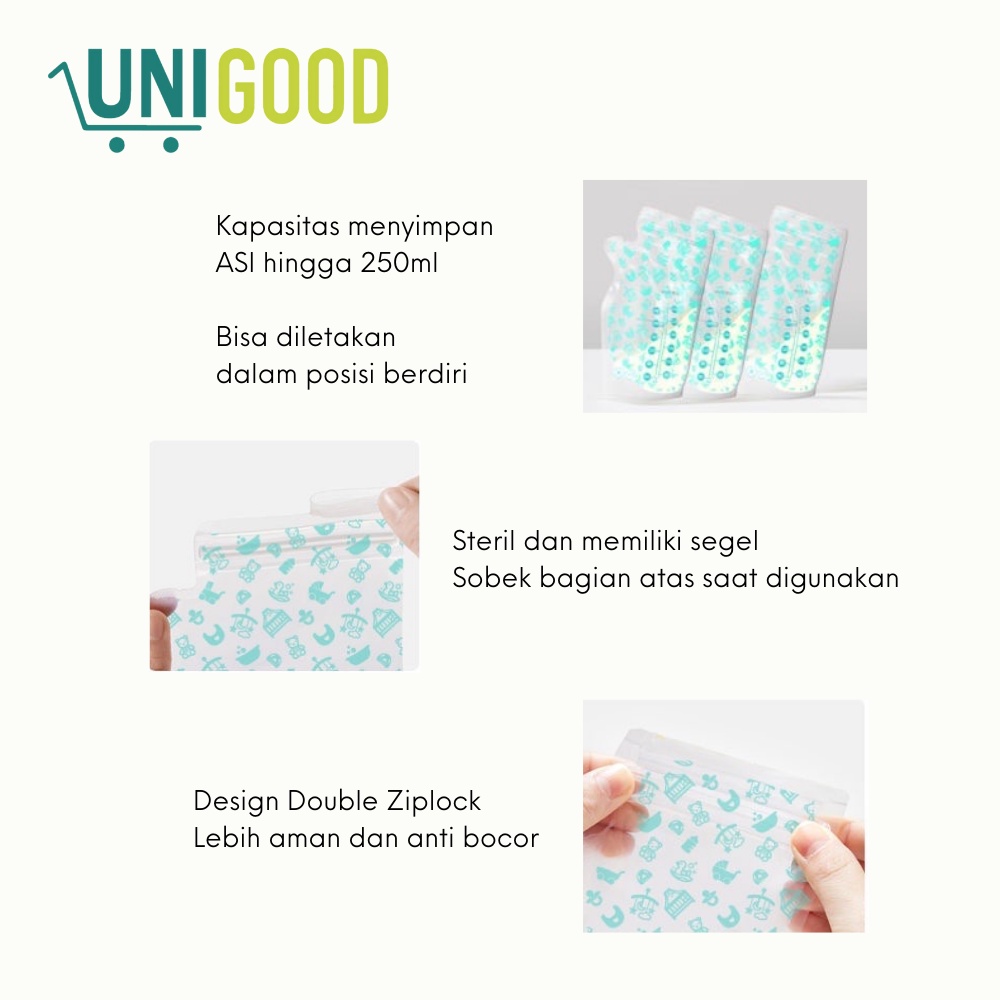 UNIGOOD - Kantong ASI Transparant 250ml BPA Free Breast Milk Storage Bag Pre-sterilized