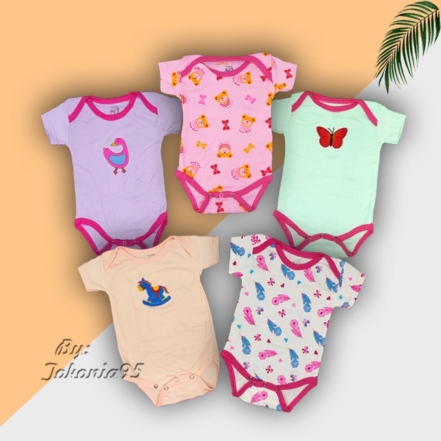 1pcs- Jumper Car't Bayi Cewe Cowo 5in1 - Bodysuit Lengan Pendek Boy Girl - Bluefly Love Best Seller