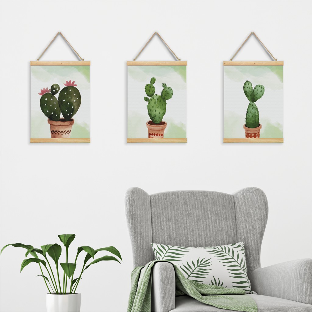 Wooden Projects Hiasan Kanvas Gantung dinding rumah motif Kaktus