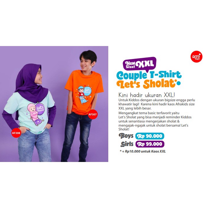 Kaos Couple Afrakids Let's Sholat AF307 (Boy) &amp; AF308 (Girl) Size S, M, L, XL &amp; XXL