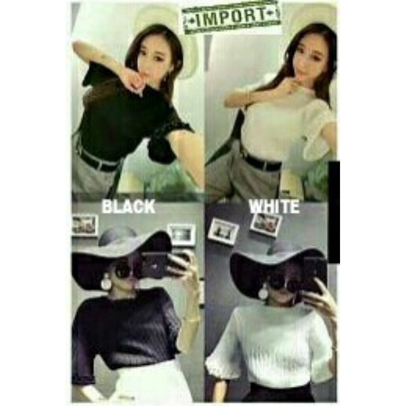 Atasan Blus korea bahan sifon thick model Plisket lipit lengan flare dengan mote import