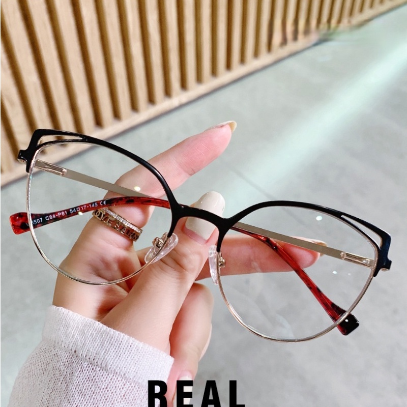 (YUZHU) COD Eropa dan Amerika Fashion Metal Spring Leg Cat Eye Glasses INS Fashion Anti Blue Light Kacamata untuk Wanita