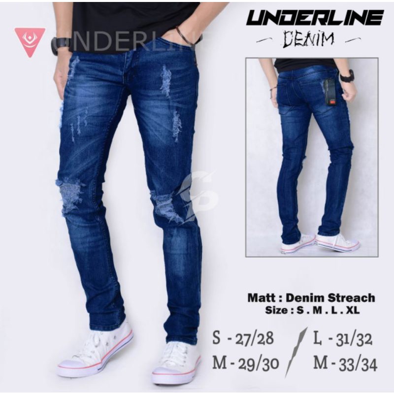 Celana Jeans Pria sobek lutut robek ripper premium bioblitz hitam size 27-34 slimfit levis pria