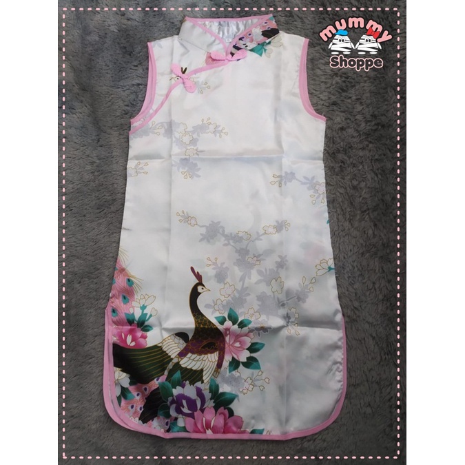 dress cheongsam anak / dress xincia edisi imlek motif burung merak