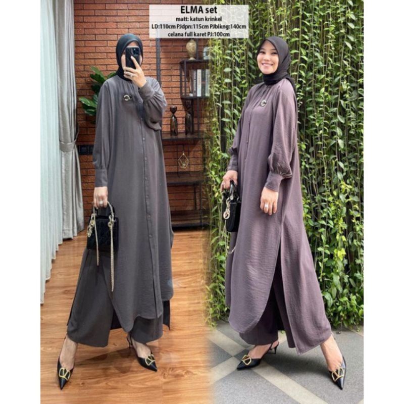 Setelan Kulot ELMA SET Katun Krinkel Tunik Set Celana Original