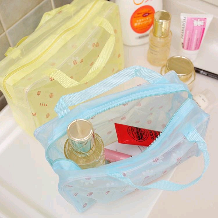 Tas Kosmetik WaterProof Transparan Motif Bunga Organizer Bag