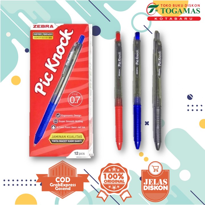 

Ballpen / Pulpen Zebra Pic-Knock Merah / Hitam / Biru