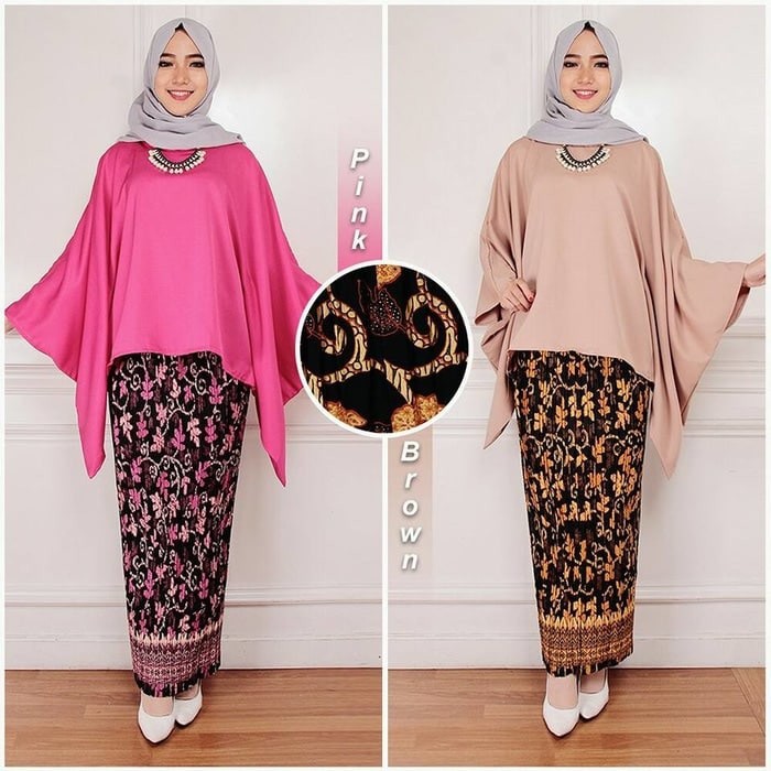 SETELAN KEBAYA WANITA MODEL BATWING / KALONG BAWAHAN ROK PLISKET ANEKA WARNA