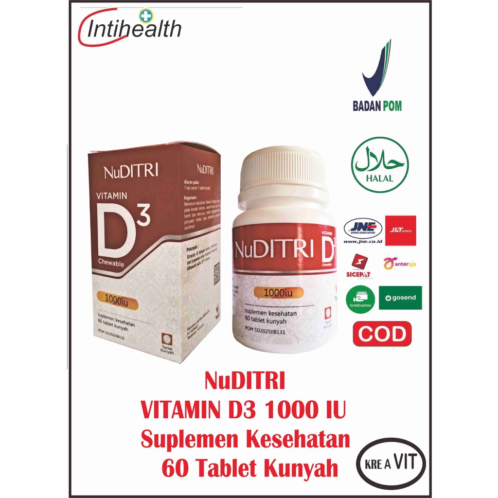 NuDITRI VITAMIN  D3 1000 IU MEMENUHI KEBUTUHAN VITAMIN D MENJAGA KESEHATAN TULANG ISI 60 CHEWABLE TA
