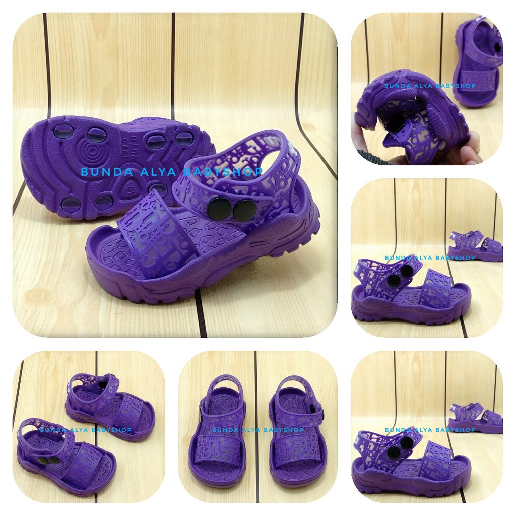 Sendal Anak Perempuan Usia 6 - 12 Bulan Elastis UNGU - Sepatu Sandal Anak Cewek Tali Karet Size 20 - 21 Anti Licin Alas Karet